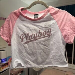 PLAYBOY Pink and White Graphic Tee
